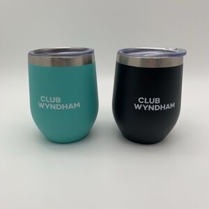 NEW Stainless Steel Insulated Tumblers w Lids Club Wyndham Set of 2 Black Teal
